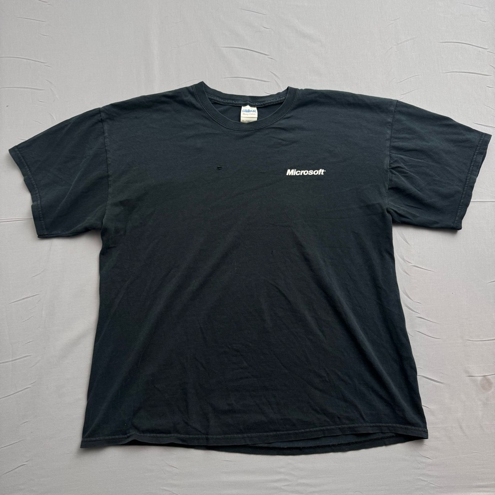 Microsoft T-Shirt Gildan Heavy Cotton Vintage Graphic Men's Black Short Sleeve X